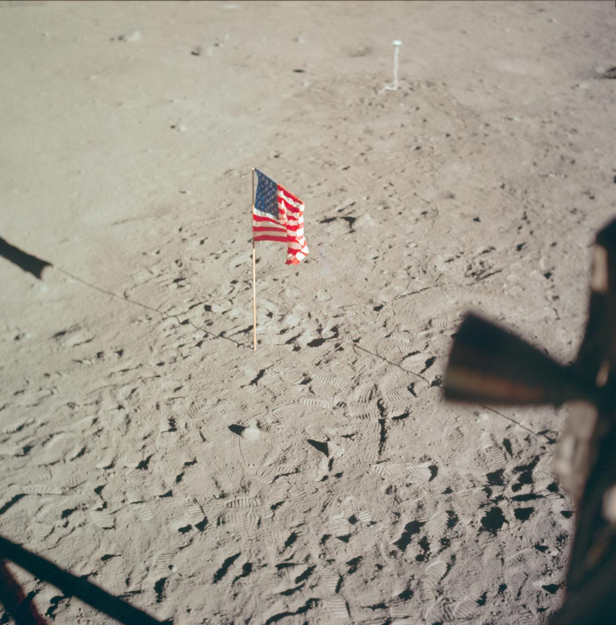 Apollo 11 — Aldrin and flag on the lunar surface