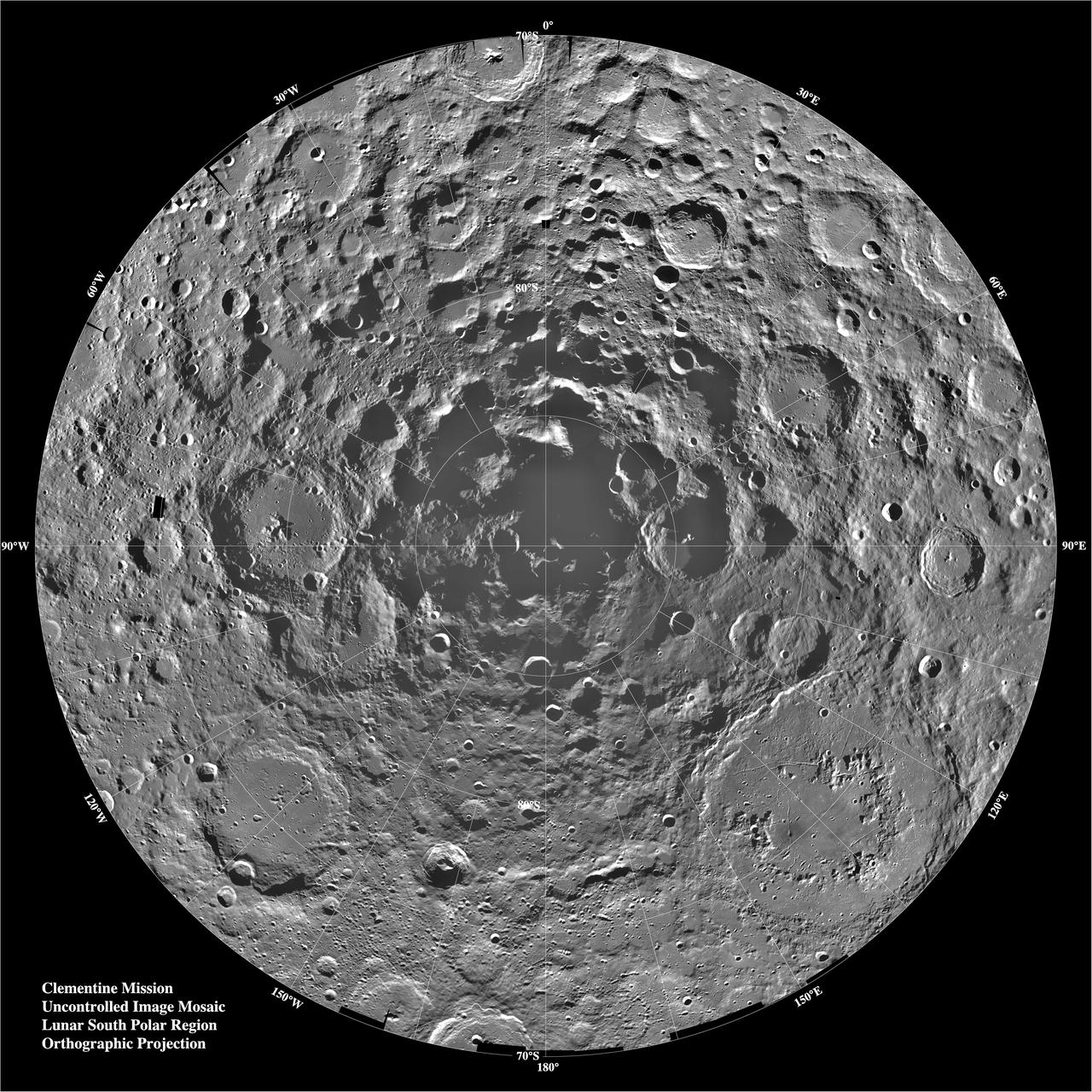 Lunar south pole — Clementine