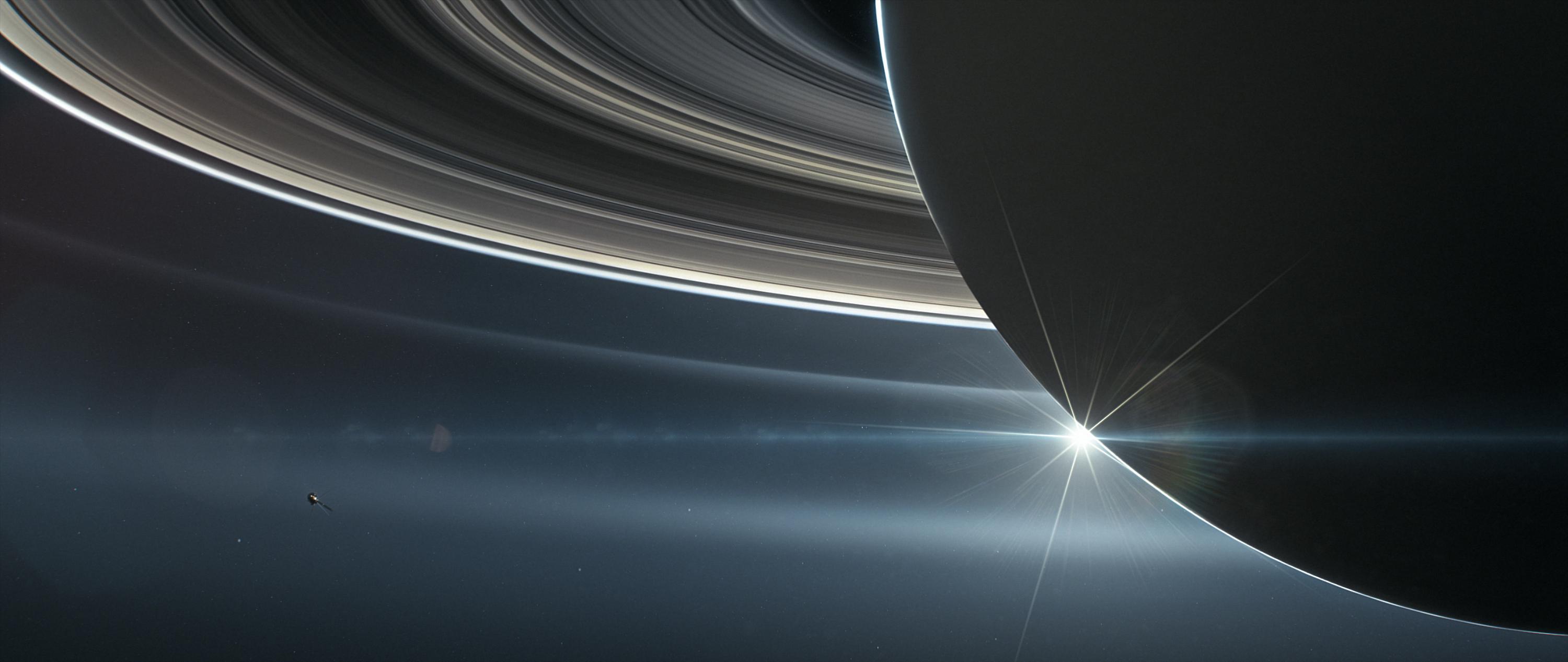 Cassini orbiting Saturn illustration